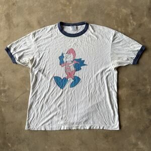 VINTAGE BUDMAN BUDWEISER Ringer T-Shirt XL White Blue Cotton Made In USA 80s